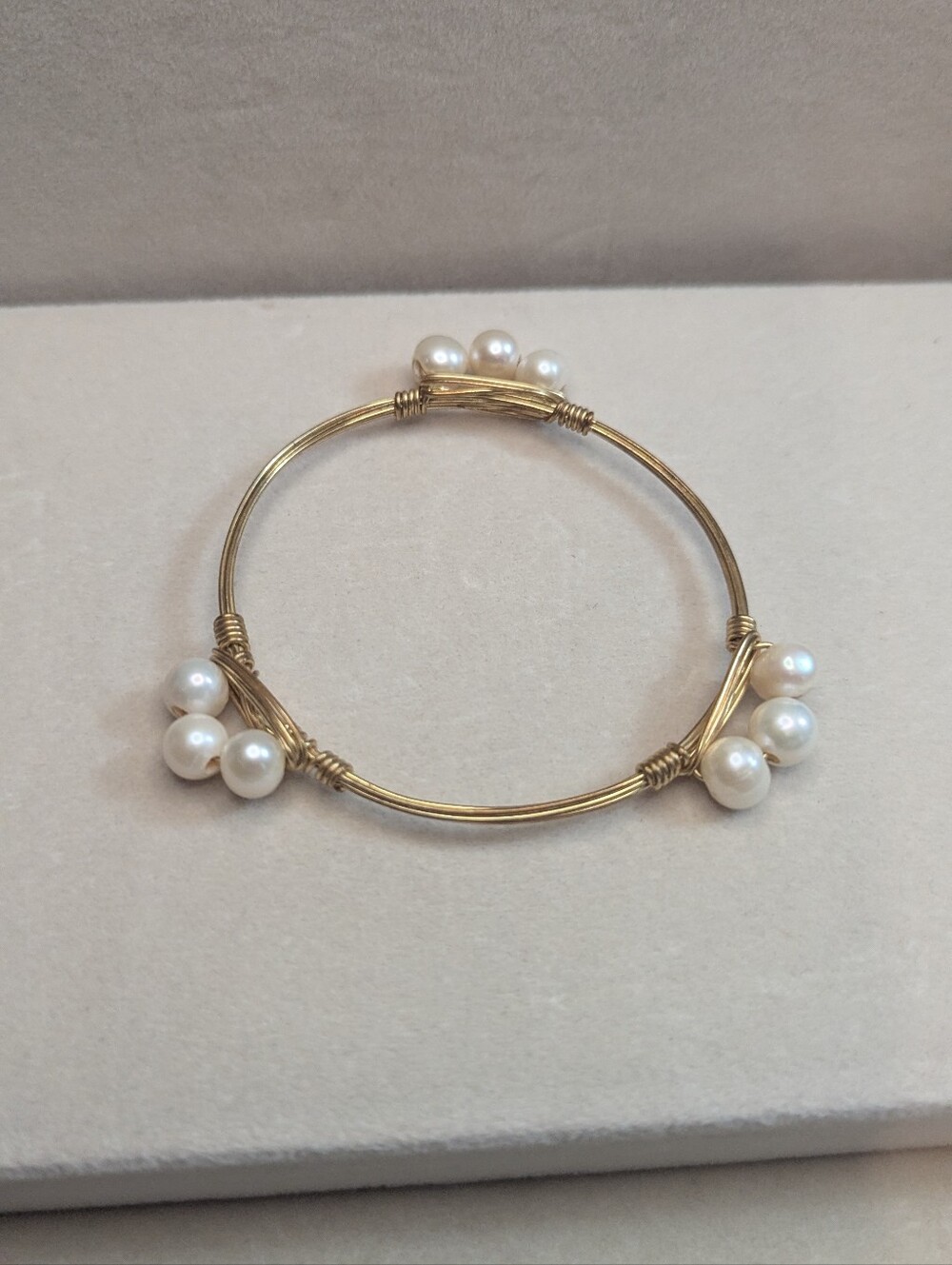 Gold Freshwater Pearl Cluster Wire Bangle Bracelet 7.5"